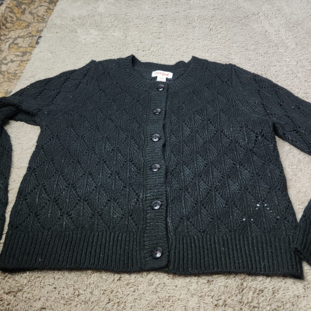 Girl's Black Crocheted-Style Long Sleeve Cardigan Sweater -  S(6/7)